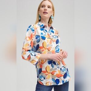 Chico's Vibrant Blue and Orange Button Down Shirt